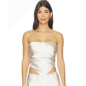 NIA Ivory Satin Strapless Ruched Scarf Top NT-2455 Tie Back Ivory Small